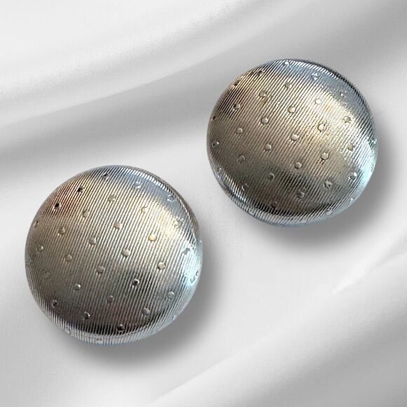 Vintage CORO Clip-on Earrings Large Button Silver Tone Polka Dots - Picture 1 of 4